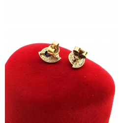 Złote kolczyki z szafirami i mini diamentami Pr.585 W:1,51gr sztyft