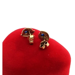 Złote kolczyki z szafirami i mini diamentami Pr.585 W:1,51gr sztyft