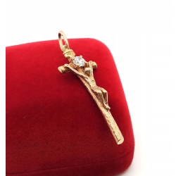 Złota zawieszka krzyż papieski z cyrkonią Dł:5cm Pr.583 W:5,82gr