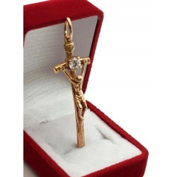 Złota zawieszka krzyż papieski z cyrkonią Dł:5cm Pr.583 W:5,82gr