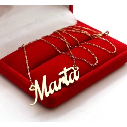 Złoty łańcuszek z imieniem MARTA Pr.585 W:2,74gr Dł:46,5cm i 50cm