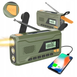 RADIO NA KORBKĘ przenośne solarne dynamo awaryjne LATARKA Powerbank 4500mAh