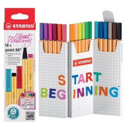 Cienkopis Stabilo Point 88, MIX KOLORÓW 18 SZTUK kartonowe ETUI Zig-Zag