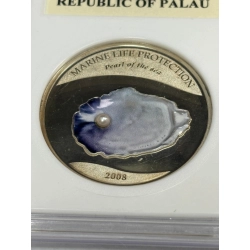 Palau 5 dolarów 2008 Różowa Perła z Oceanu 25g Ag925 graded PCG PR 70