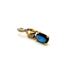 Złota zawieszka z Szafirem i mini diamencikami Pr.585 W:0,65gr