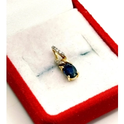 Złota zawieszka z Szafirem i mini diamencikami Pr.585 W:0,65gr
