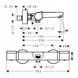 Bateria wannowo-prysznicowa Hansgrohe, 2-otworowa, z termostatem, srebrna