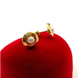 Złote kolczyki okrągłe z perłami Śred.1cm Pr.585 W:2,44gr sztyft