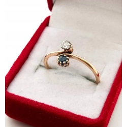 Złoty pierścionek Vintage Szafir i Diament 0,125ct Pr.585 W:1,55gr Roz.16