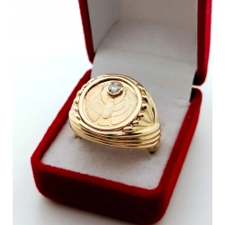 Złoty Sygnet z diamentem 0,11ct egipski sokół Horus Pr.585 W:13,20gr R.21