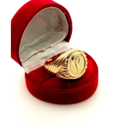 Złoty Sygnet z diamentem 0,11ct egipski sokół Horus Pr.585 W:13,20gr R.21