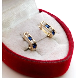 Złote kolczyki dziecięce biało niebieskie cyrkonie Pr.585 W:0,75gr NOWE