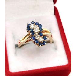 Złoty pierścionek brylanty i szafiry 0,75ct PR.585 W:4,89gr R.12 InterSKLEP