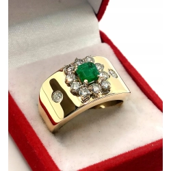 Złoty pierścionek Szmaragd 0,55ct Diamenty 0,40ct Pr.750 W:7,23gr R.14